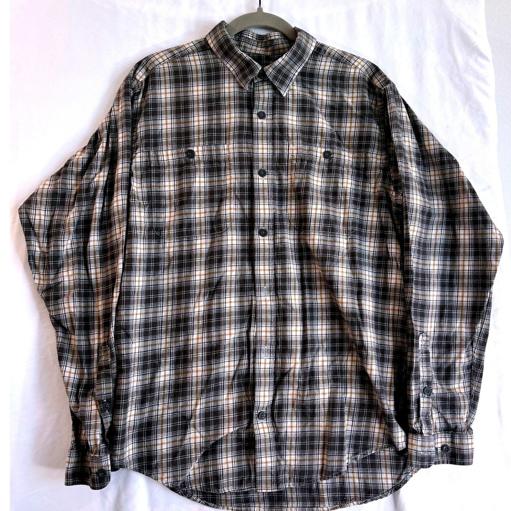 Patagonia Organic Cotton Flannel Shirt Mens Medium Grey Tan Plaid Button Down
